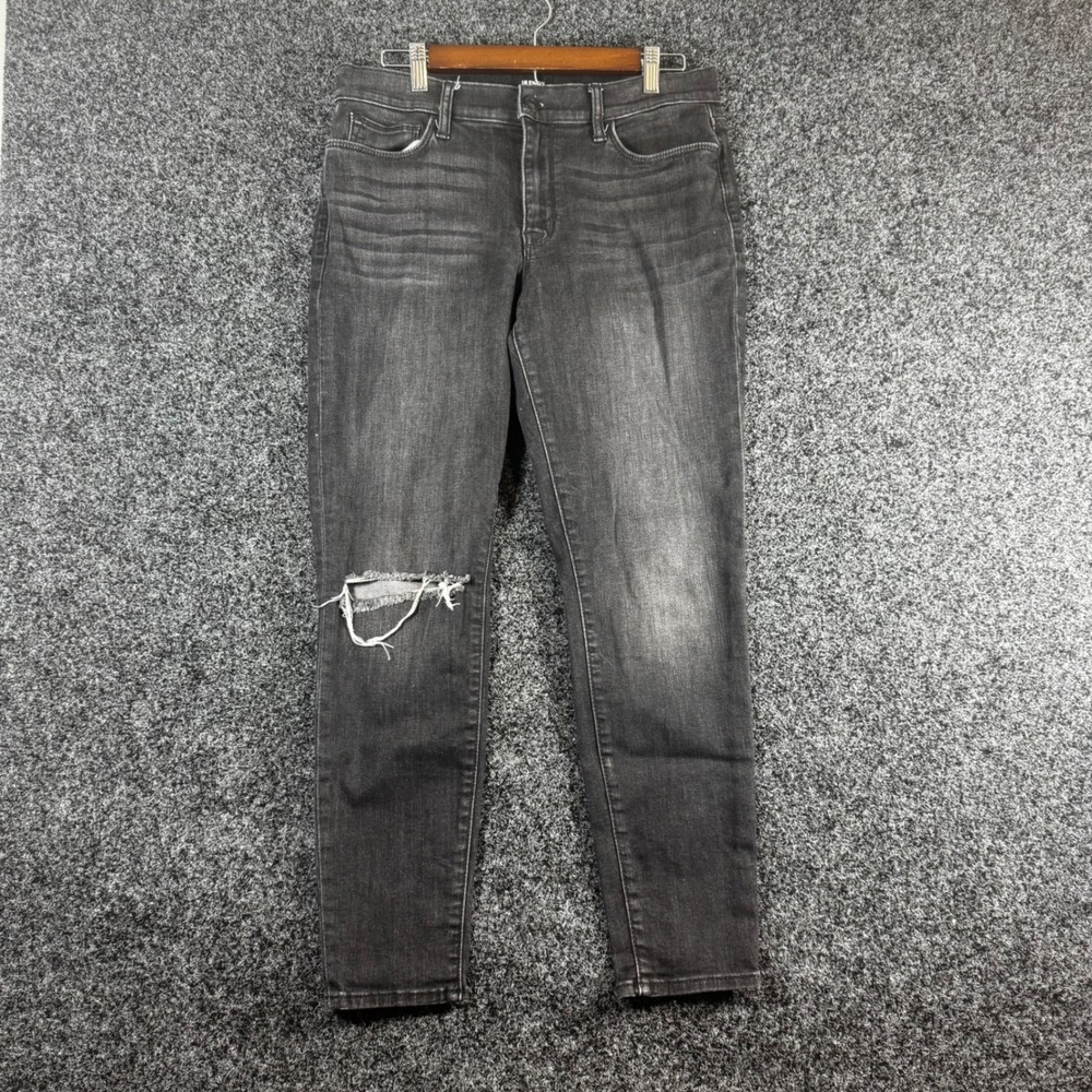 Hudson Natalie Midrise Super Skinny Ankle Jeans Distressed Black Size 30